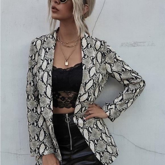 animal print snake print jacket long sleeve coat blazer - Picture 6 of 6